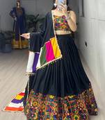 Black Mirror Work Gamthi Design Navratri Lehenga With Fully Stitched Blouse