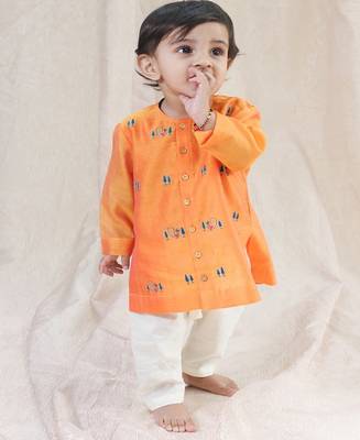Orange embroidered chanderi  kurta pyjama 1