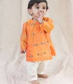 Orange embroidered chanderi  kurta pyjama