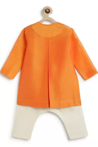 Orange embroidered chanderi  kurta pyjama
