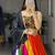 Orange Mirror Work Gamthi Design Navratri Lehenga With Fully Stitched Blouse