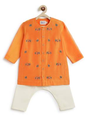 Orange embroidered chanderi  kurta pyjama 3