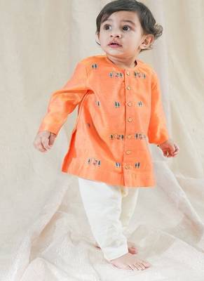 Orange embroidered chanderi  kurta pyjama 4