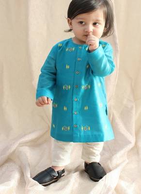 Blue embroidered chanderi  kurta pyjama 1