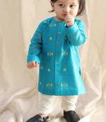 Blue embroidered chanderi  kurta pyjama