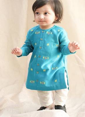 Blue embroidered chanderi  kurta pyjama 2
