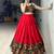 Red Mirror Work Gamthi Design Navratri Lehenga With Fully Stitched Blouse
