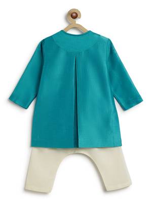 Blue embroidered chanderi  kurta pyjama 3