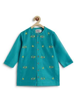 Blue embroidered chanderi  kurta pyjama 5