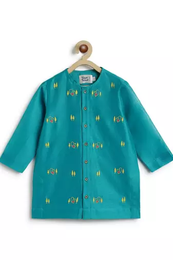 Blue embroidered chanderi  kurta pyjama