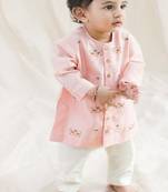 Pink embroidered chanderi  kurta pyjama