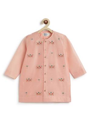 Pink embroidered chanderi  kurta pyjama 2