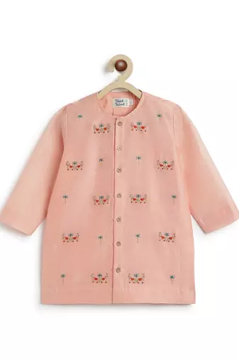 Pink embroidered chanderi  kurta pyjama