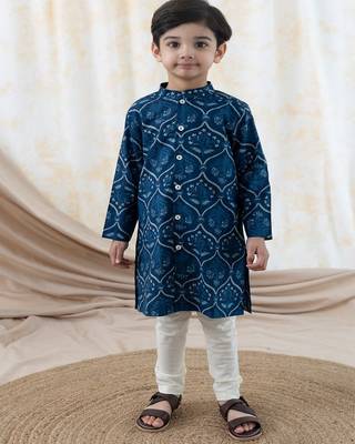 Blue printed cotton  kurta pyjama 1