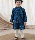 Blue printed cotton  kurta pyjama