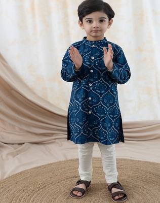 Blue printed cotton  kurta pyjama 2