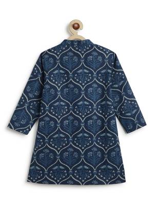 Blue printed cotton  kurta pyjama 3