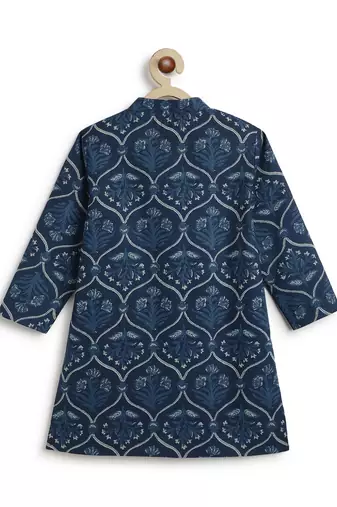 Blue printed cotton  kurta pyjama