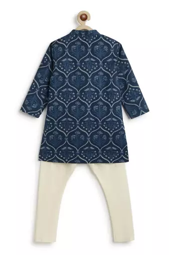 Blue printed cotton  kurta pyjama