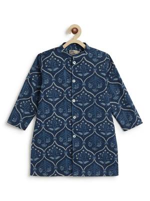Blue printed cotton  kurta pyjama 5
