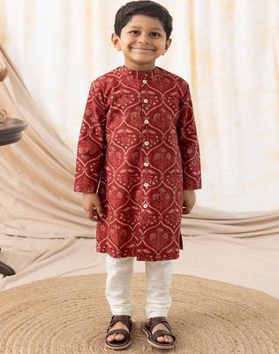 Maroon printed cotton  kurta pyjama 1