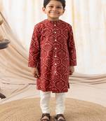 Maroon printed cotton  kurta pyjama