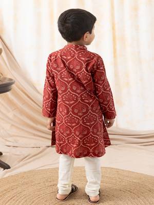 Maroon printed cotton  kurta pyjama 2