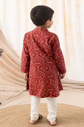 Maroon printed cotton  kurta pyjama