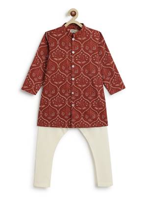 Maroon printed cotton  kurta pyjama 3
