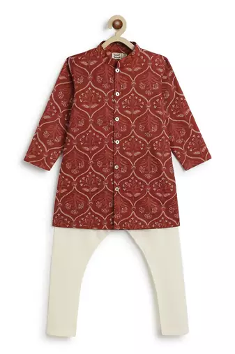 Maroon printed cotton  kurta pyjama