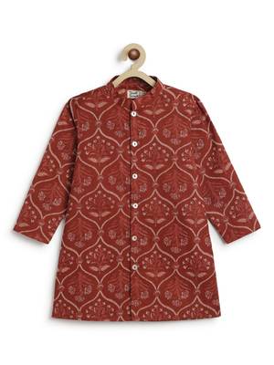 Maroon printed cotton  kurta pyjama 5