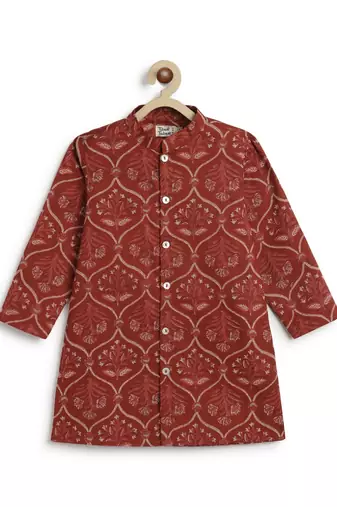Maroon printed cotton  kurta pyjama