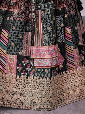 black chinon digital printed party lehenga set choli with dupatta 5