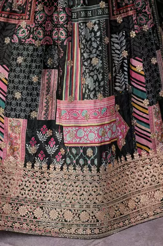 black chinon digital printed party lehenga set choli with dupatta
