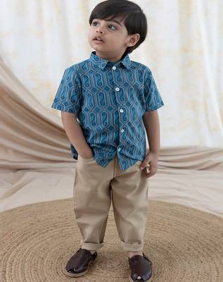 Blue printed cotton  shirt 1