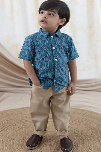 Blue printed cotton  shirt