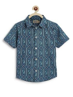 Blue printed cotton  shirt 3