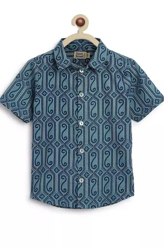 Blue printed cotton  shirt