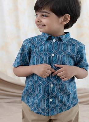 Blue printed cotton  shirt 4