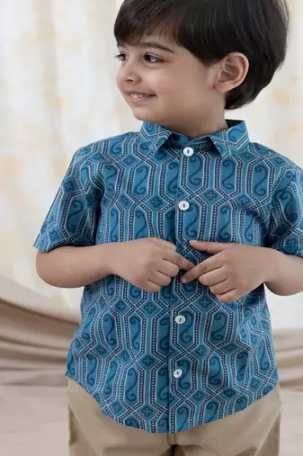 Blue printed cotton  shirt