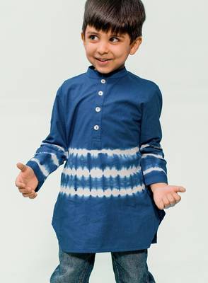 Blue plain cotton  kurta 5