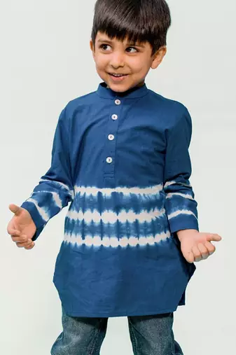 Blue plain cotton  kurta