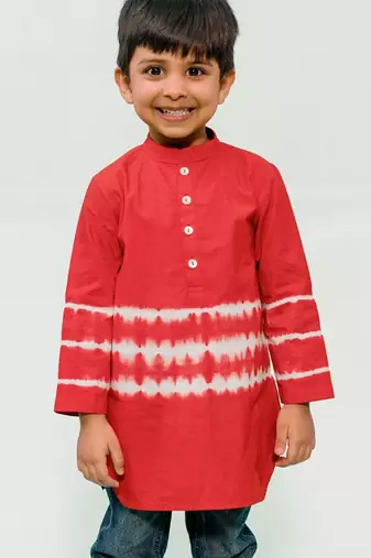 Red plain cotton  kurta