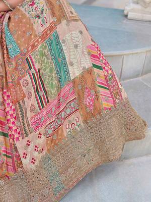 beige chinon silk zari embroidered lehenga set choli with dupatta 8