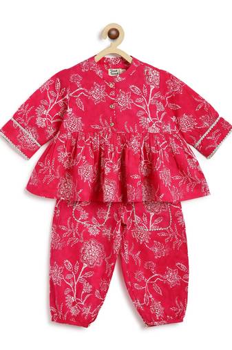 Pink printed cotton co ord set
