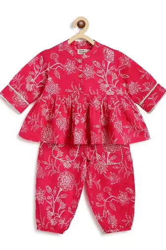 Pink printed cotton co ord set