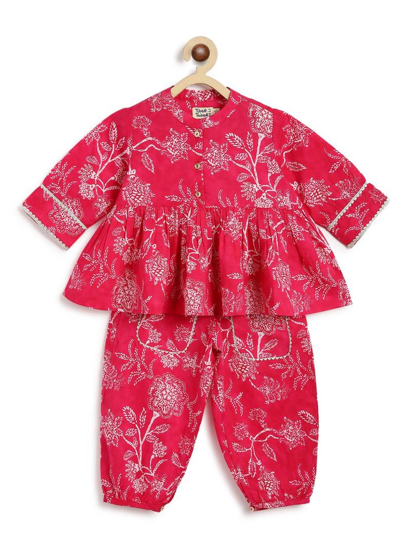 Pink printed cotton co ord set