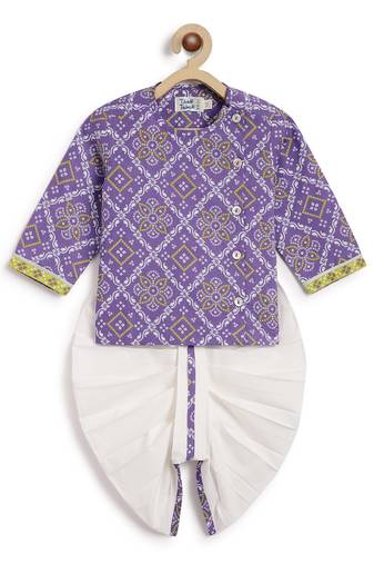 Purple printed cotton  kurta pyjama