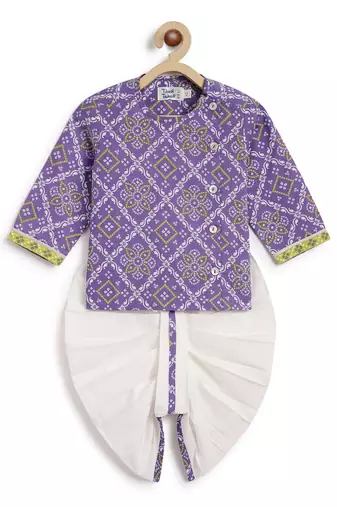 Purple printed cotton  kurta pyjama