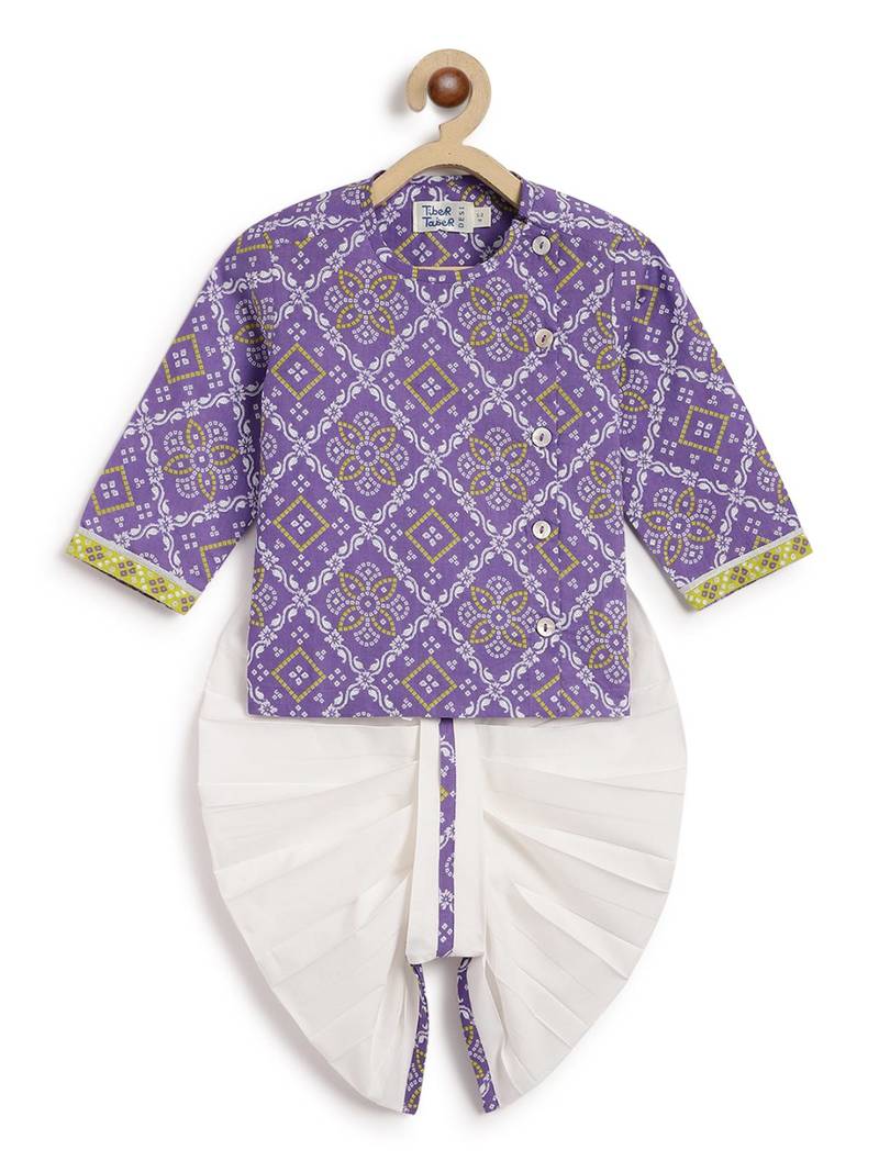 Purple printed cotton  kurta pyjama